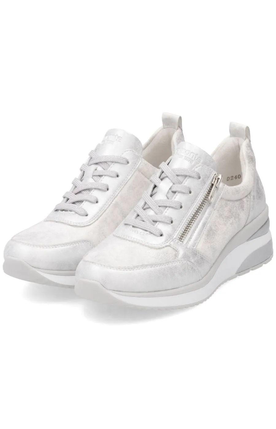 Remonte Zipped Wedge Trainer in Silver