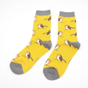 Robin Bamboo Socks in Sunshine Yellow by Miss Sparrow, Size UK 4-7