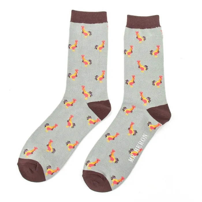 Rooster Bamboo Socks in Aqua by Mr Heron, Size UK 7-11