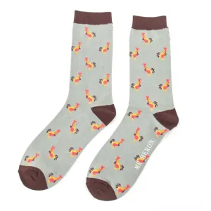 Rooster Bamboo Socks in Aqua by Mr Heron, Size UK 7-11