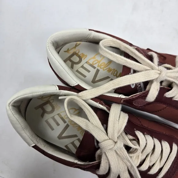 SAM EDELMAN Tori Trainer Burgundy and Cream Sneakers Size 7.5