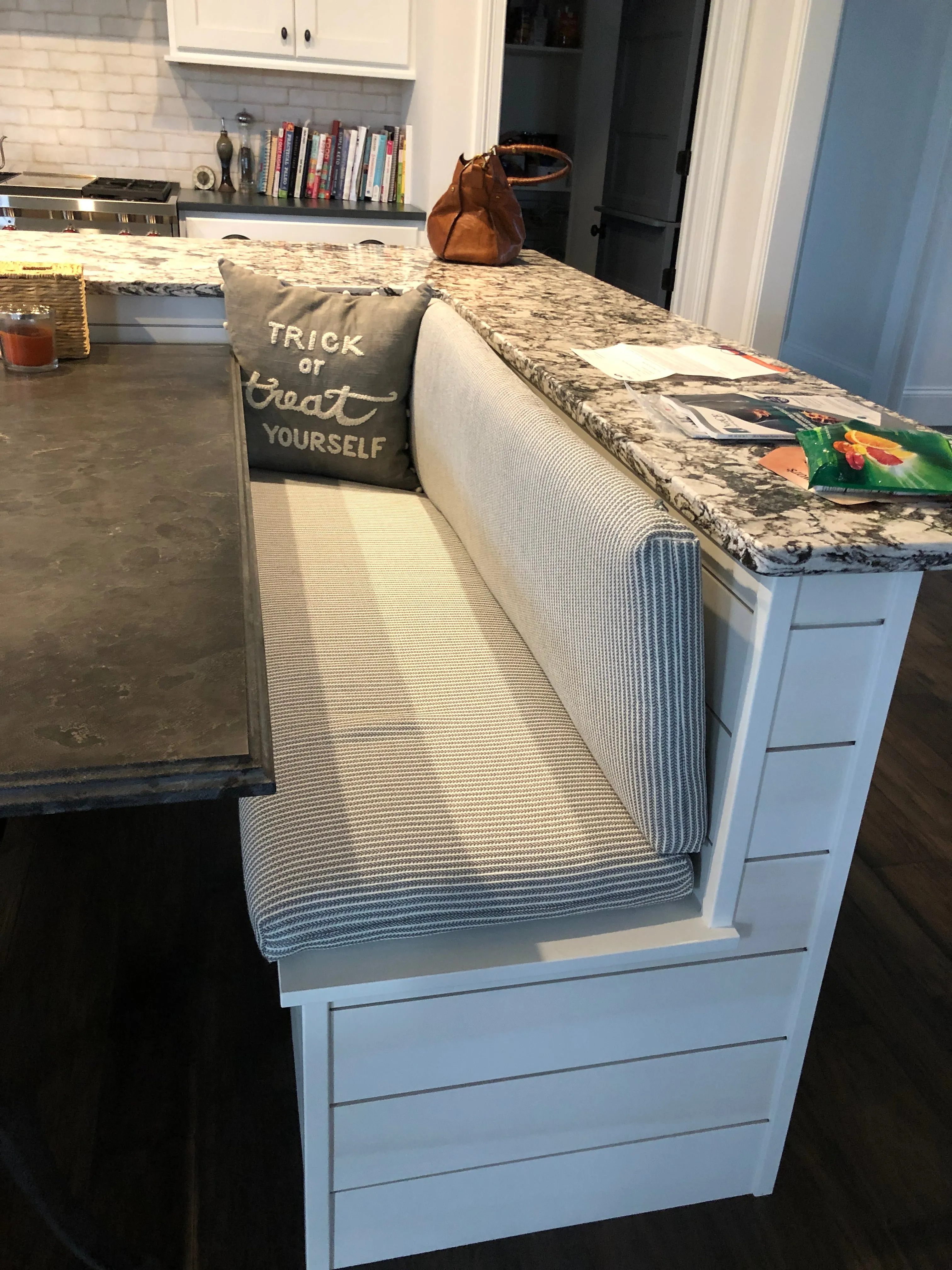 Seafoam Green Stripe Bench Cushion Knife Edge Style