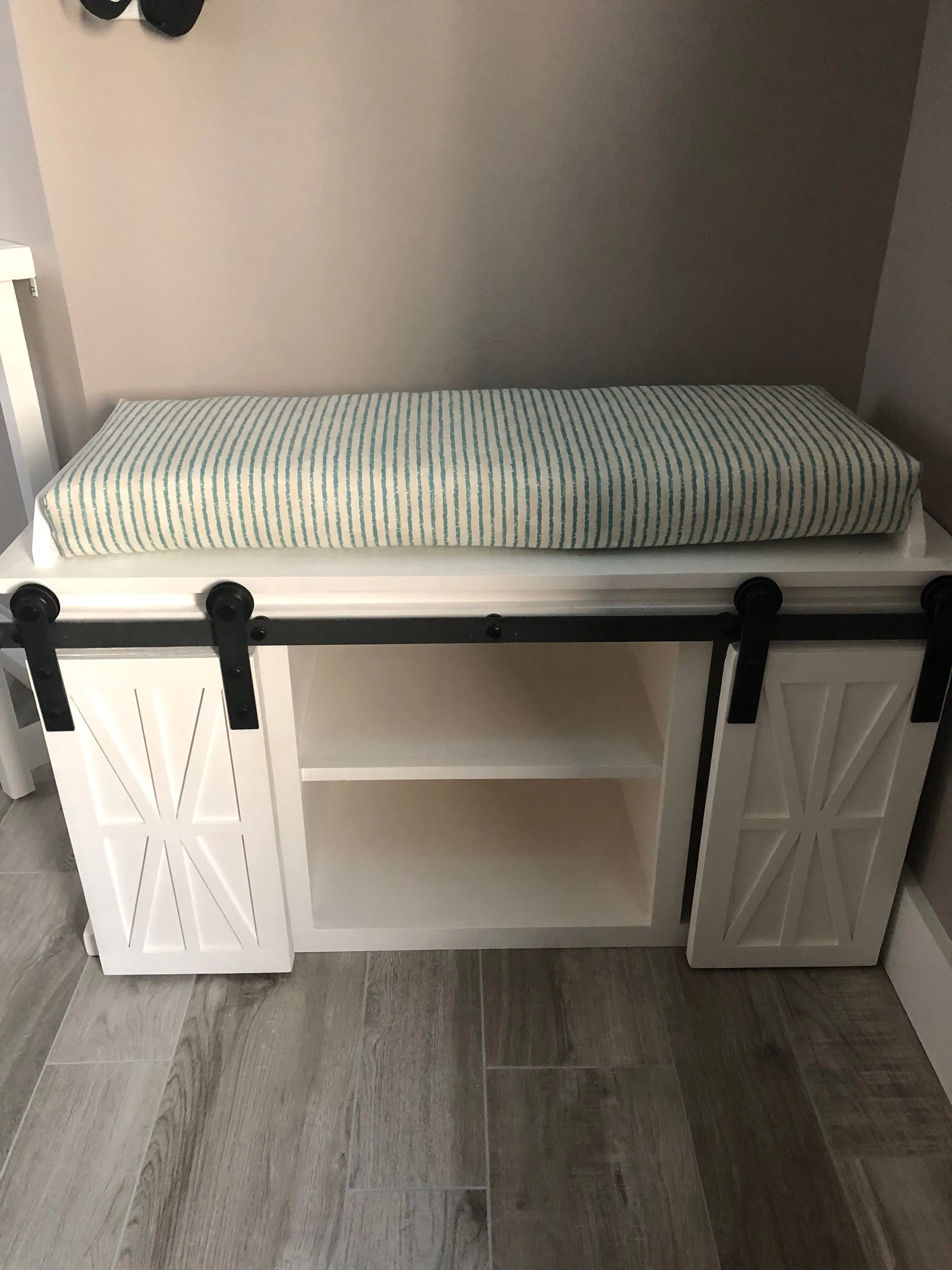 Seafoam Green Stripe Bench Cushion Knife Edge Style