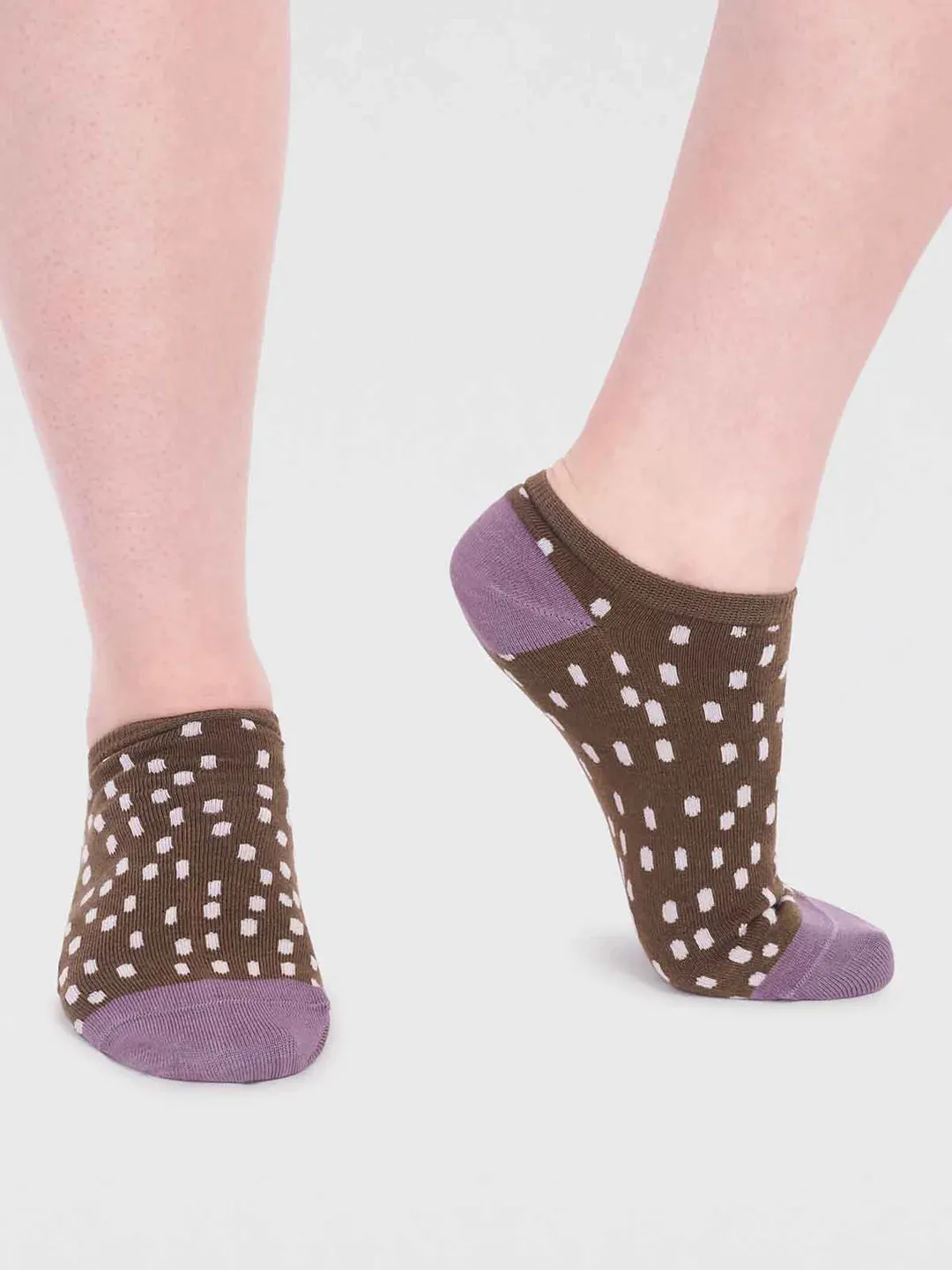 Serena Bamboo Spot Trainer Socks in Moss Green by Thought, Size 4-7