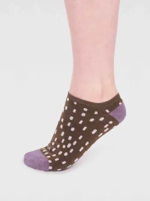 Serena Bamboo Spot Trainer Socks in Moss Green by Thought, Size 4-7