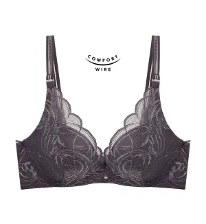 Shimmer Lace Wired Push Up Deep V Bra