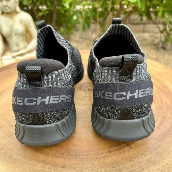 SKECHERS Elite Flex Karnell Flat Knit Slip On Black Gray