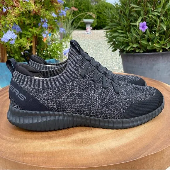 SKECHERS Elite Flex Karnell Flat Knit Slip On Black Gray