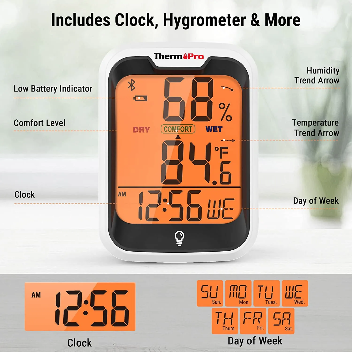 Smart Home Thermometer Hygrometer Thermopro TP358 Bluetooth Indoor App Alert