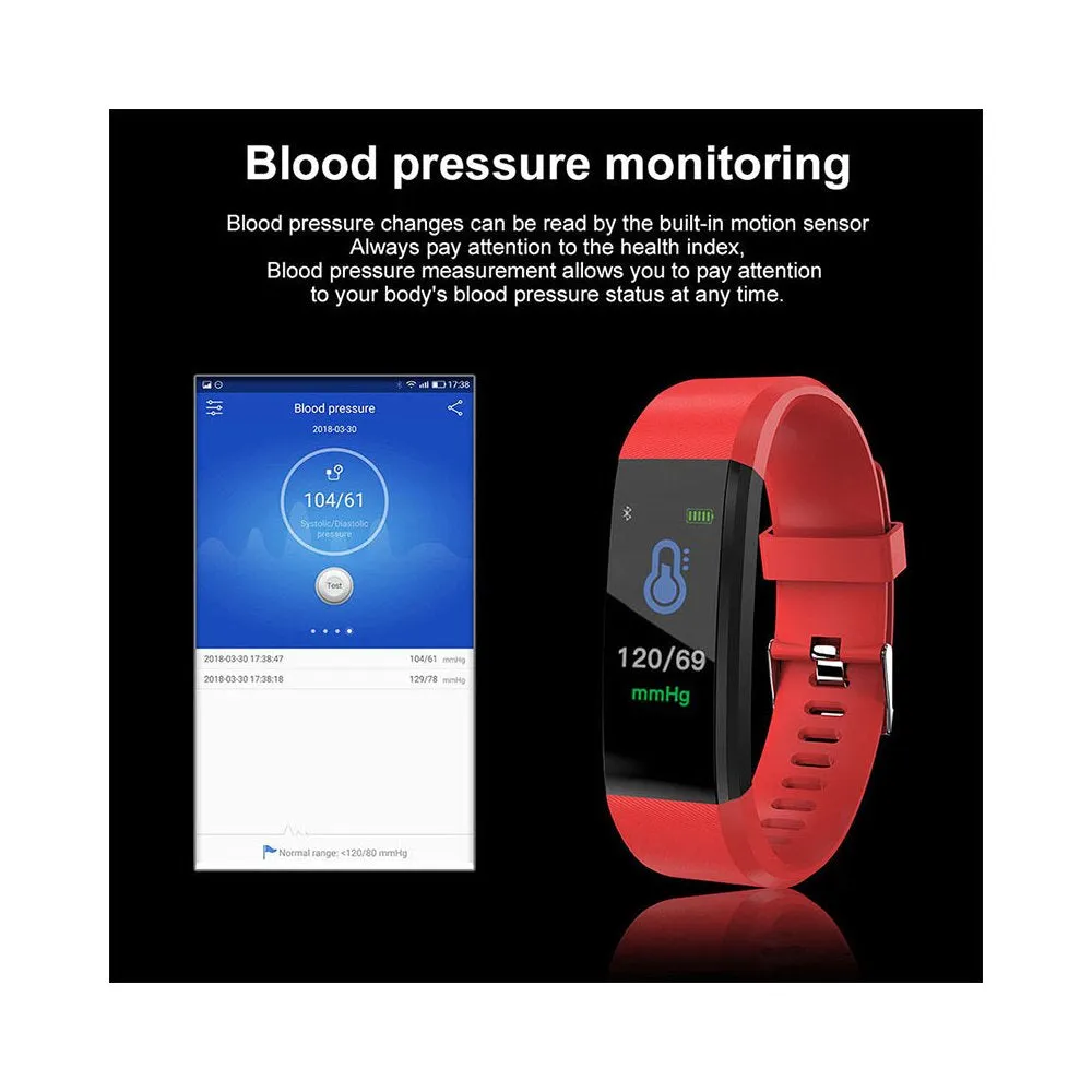 Smart Watch Fitness Tracker Heart Rate Blood Pressure Monitor -Black