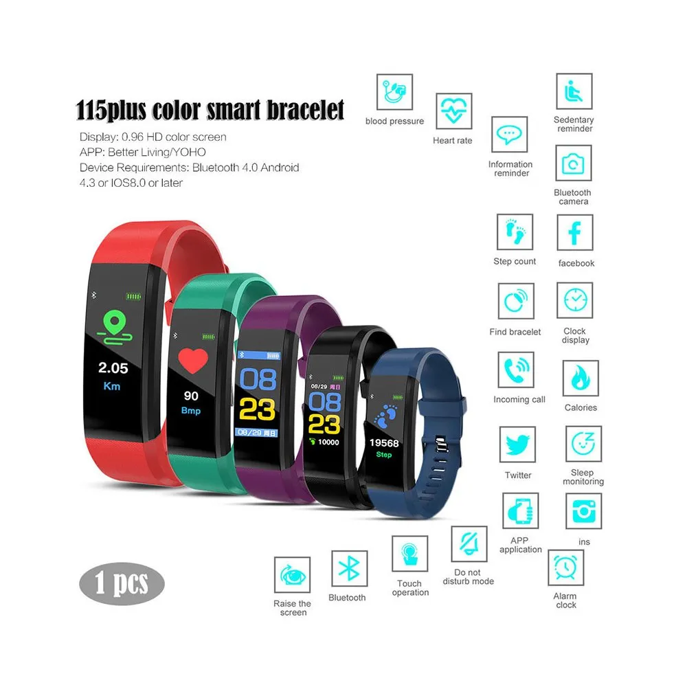 Smart Watch Fitness Tracker Heart Rate Blood Pressure Monitor - Red