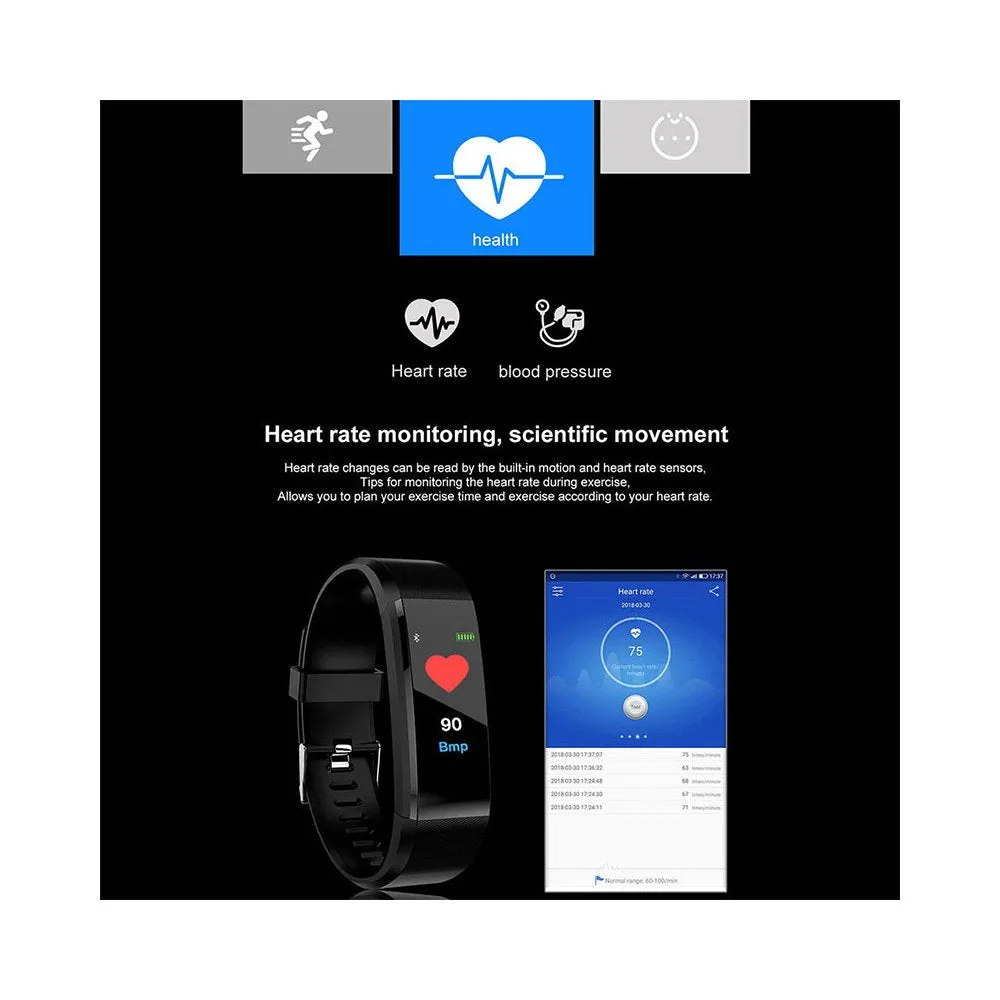 Smart Watch Fitness Tracker Heart Rate Blood Pressure Monitor - Red