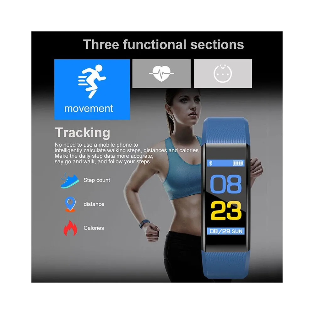 Smart Watch Fitness Tracker Heart Rate Blood Pressure Monitor - Red