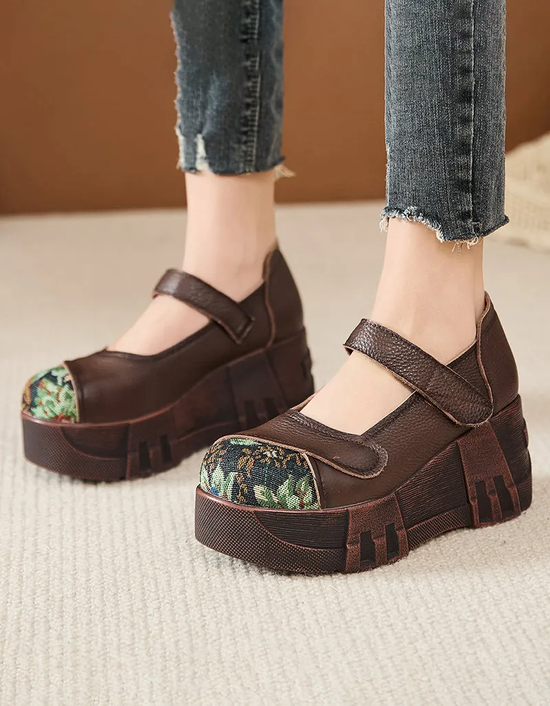 Spring Round Toe Ankle Strap Retro Wedge Shoes