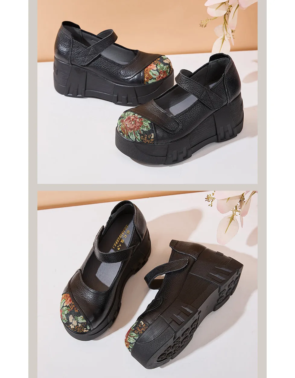Spring Round Toe Ankle Strap Retro Wedge Shoes