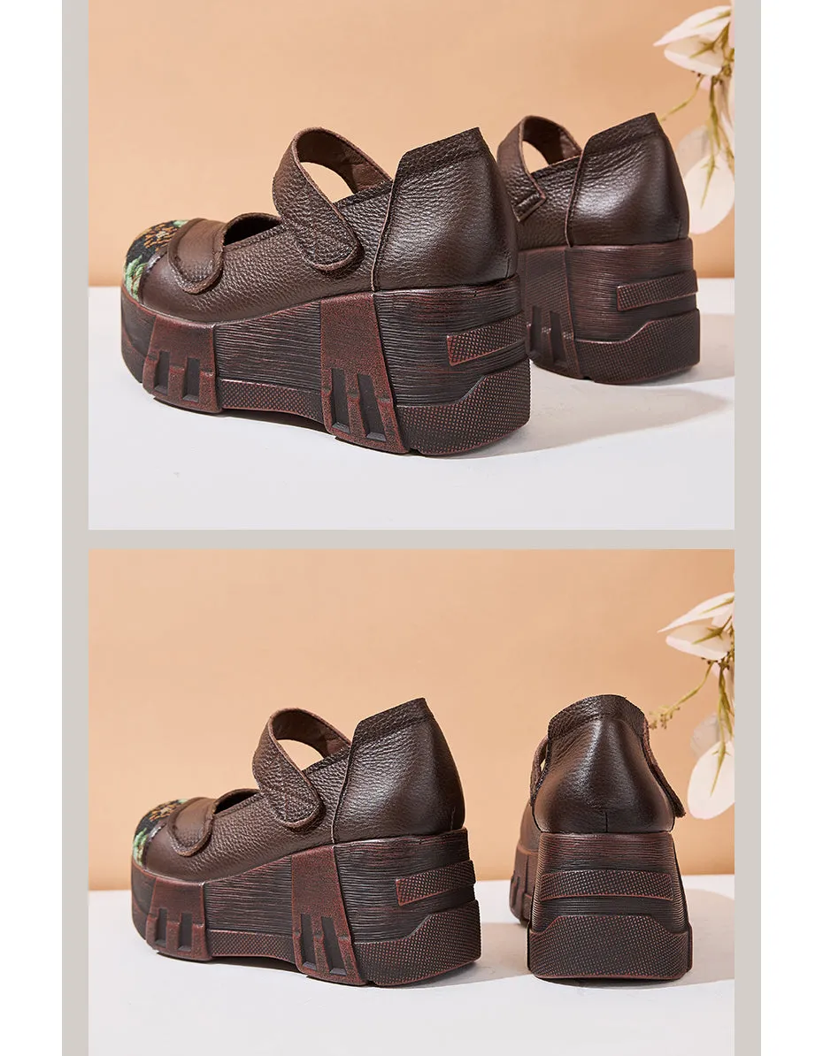 Spring Round Toe Ankle Strap Retro Wedge Shoes