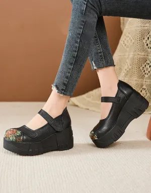 Spring Round Toe Ankle Strap Retro Wedge Shoes