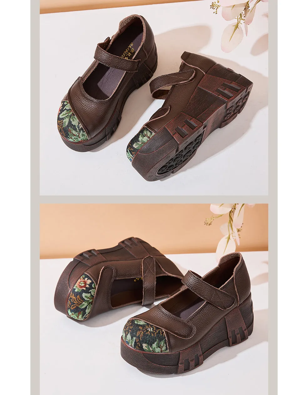 Spring Round Toe Ankle Strap Retro Wedge Shoes
