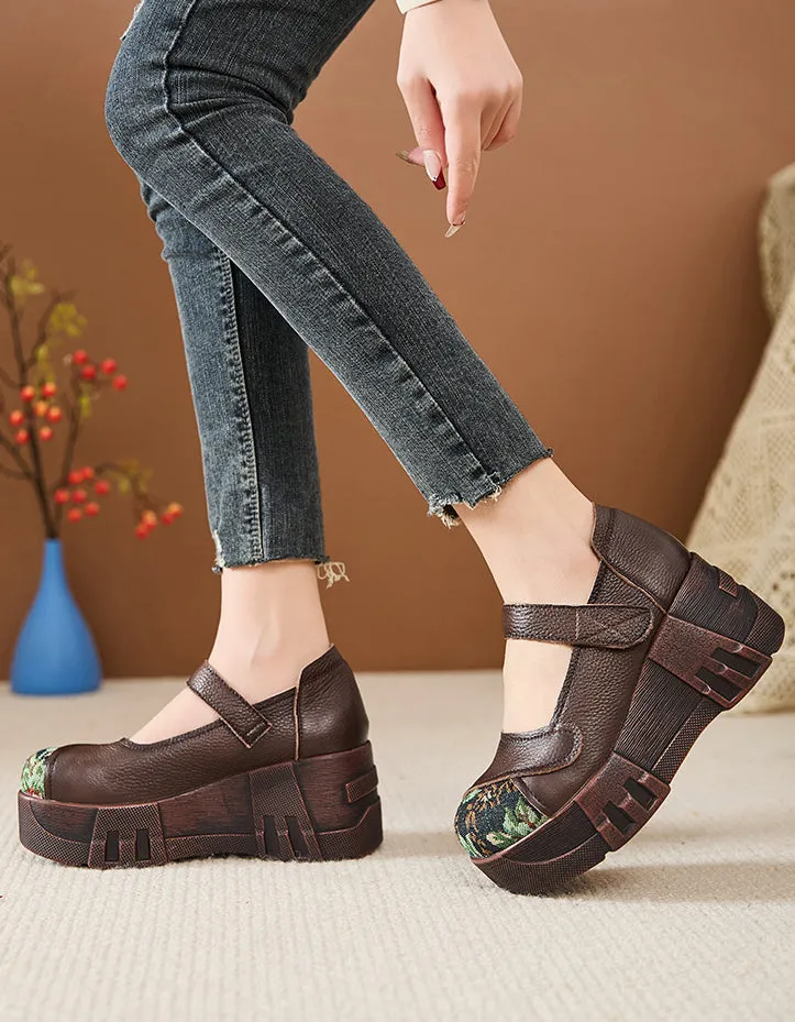 Spring Round Toe Ankle Strap Retro Wedge Shoes