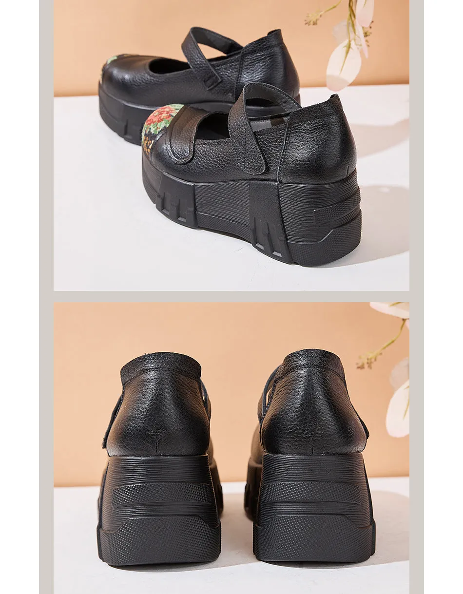 Spring Round Toe Ankle Strap Retro Wedge Shoes