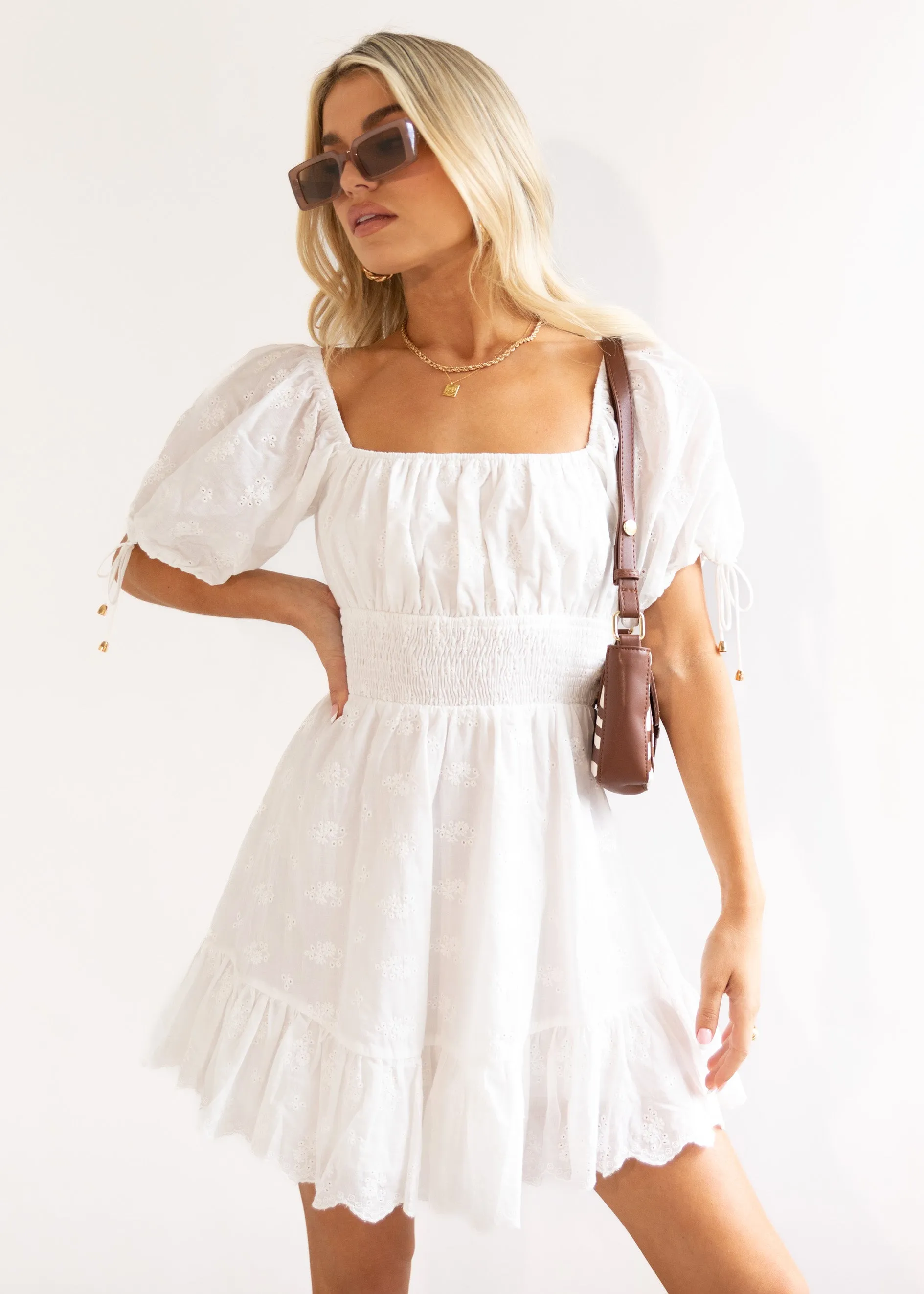 Stephy Dress - White Anglaise