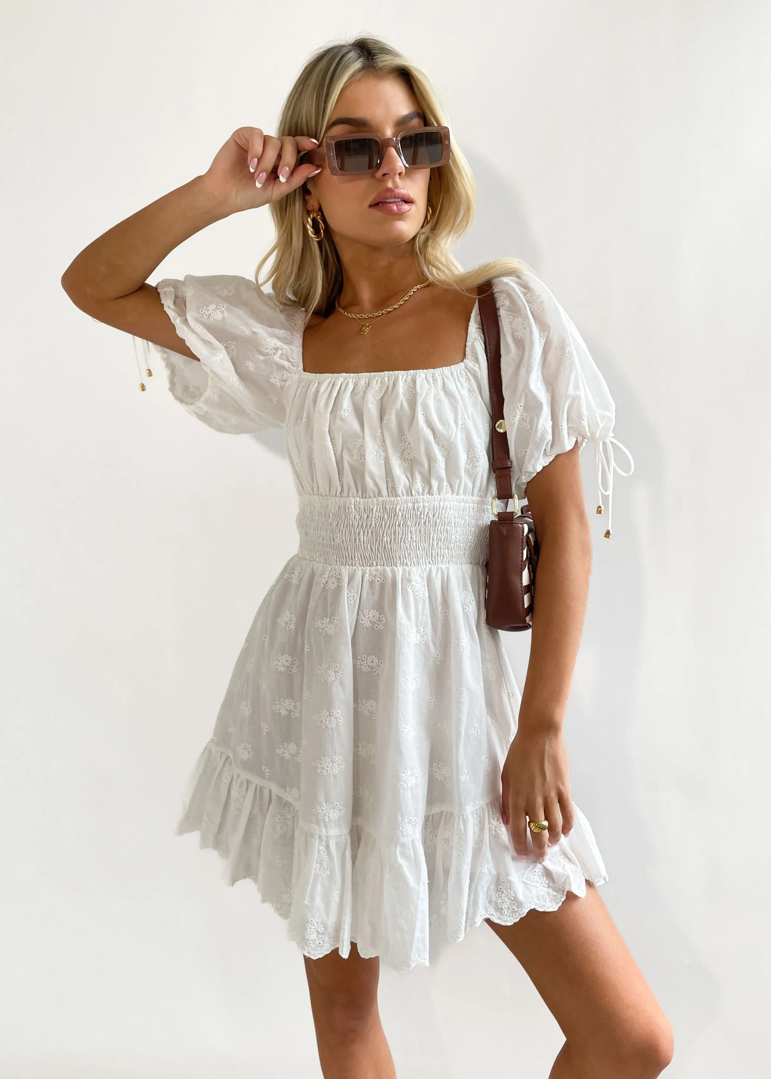 Stephy Dress - White Anglaise