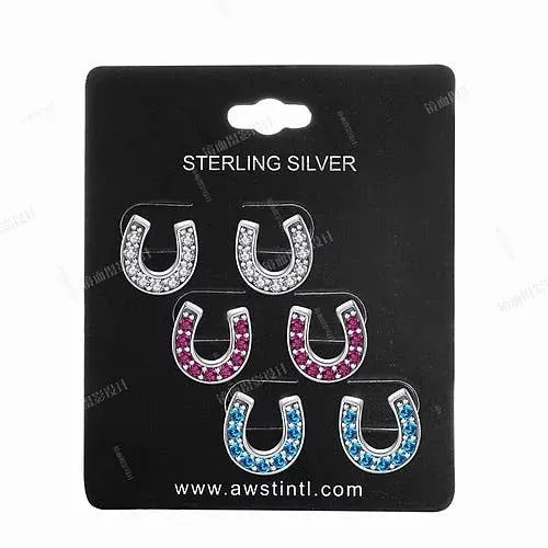 Sterling Silver Crystal Horse Shoes Earrings