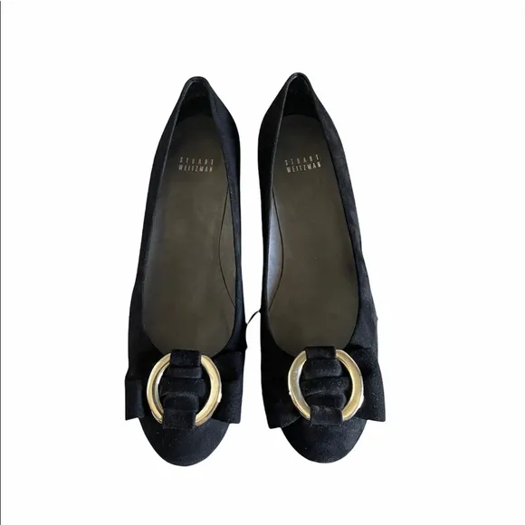 SW Beaudelair Black Suede Wedge Hidden Wedge with Bow‎ Size 8 EUC