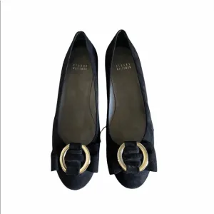 SW Beaudelair Black Suede Wedge Hidden Wedge with Bow‎ Size 8 EUC