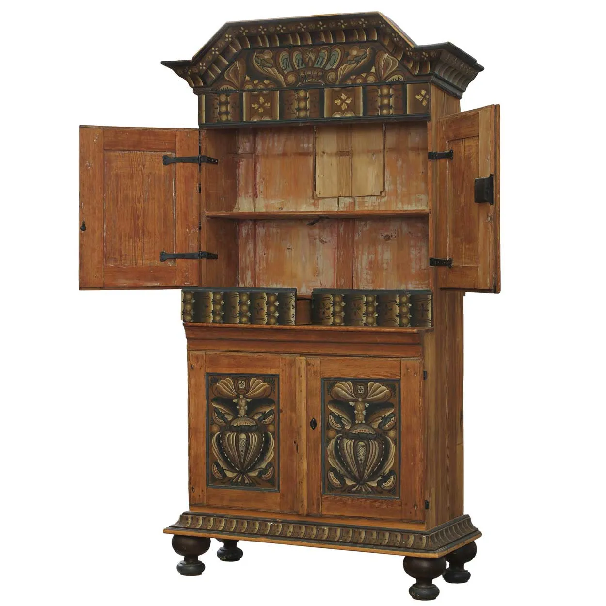 Swedish Allmoge Dalarna Region Painted Pine Stepback Cabinet