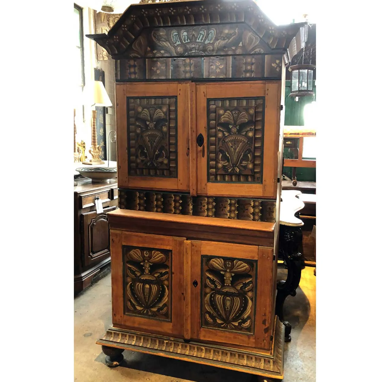 Swedish Allmoge Dalarna Region Painted Pine Stepback Cabinet