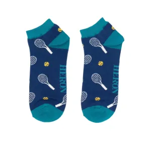 Tennis Bamboo Trainer Socks in Navy by Mr Heron, Size UK 7-11