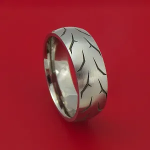 Titanium Ring with Custom Tire Tread Pattern Inlay Custom Made Band