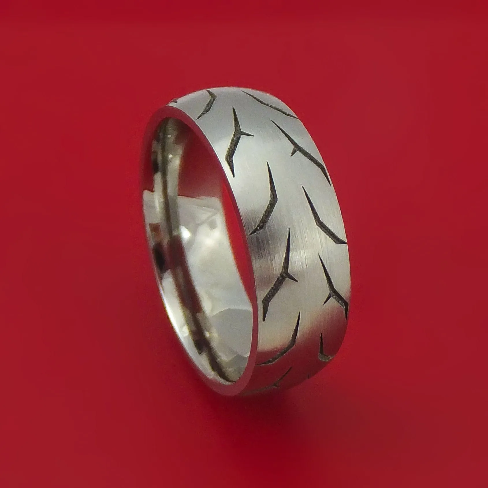 Titanium Ring with Custom Tire Tread Pattern Inlay Custom Made Band