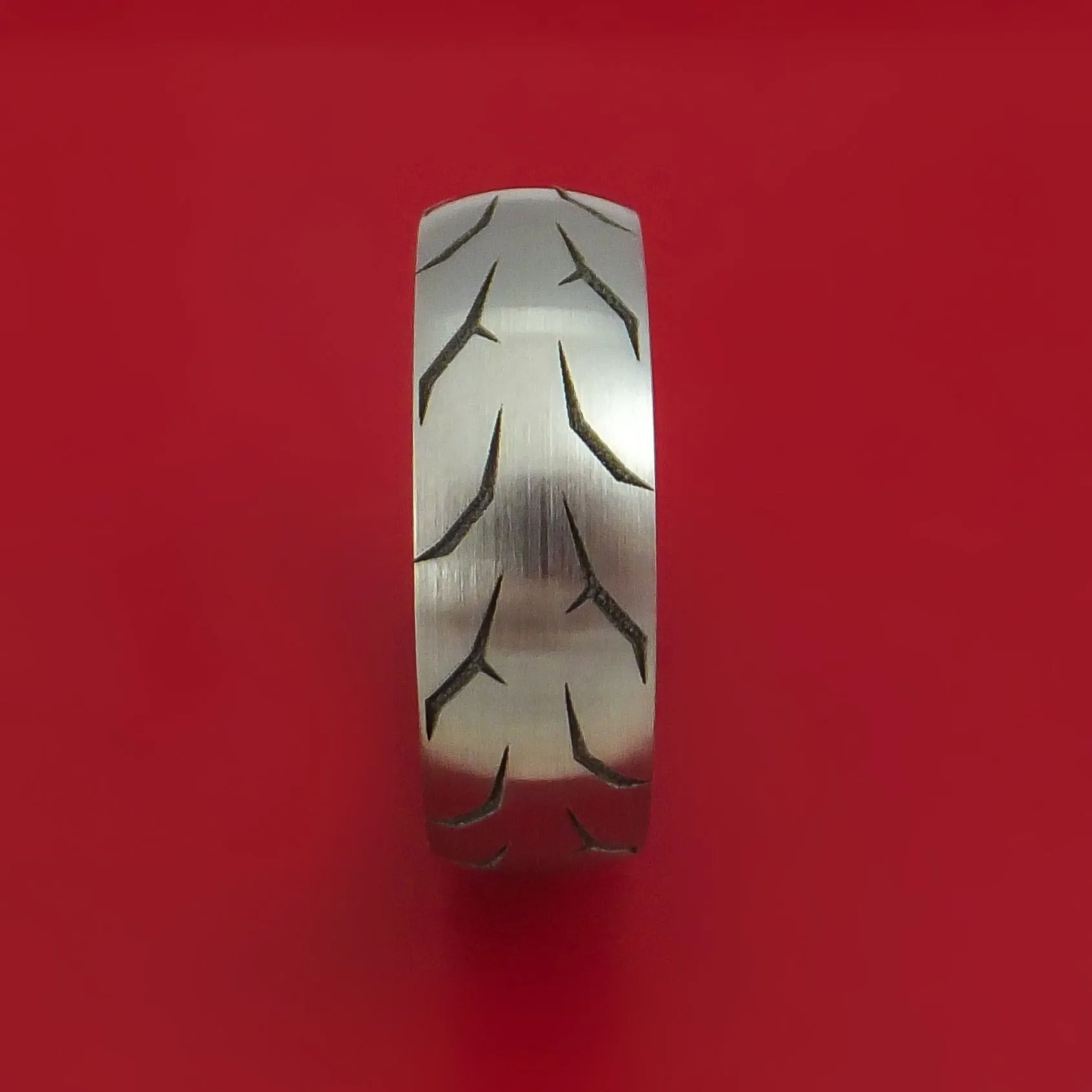 Titanium Ring with Custom Tire Tread Pattern Inlay Custom Made Band