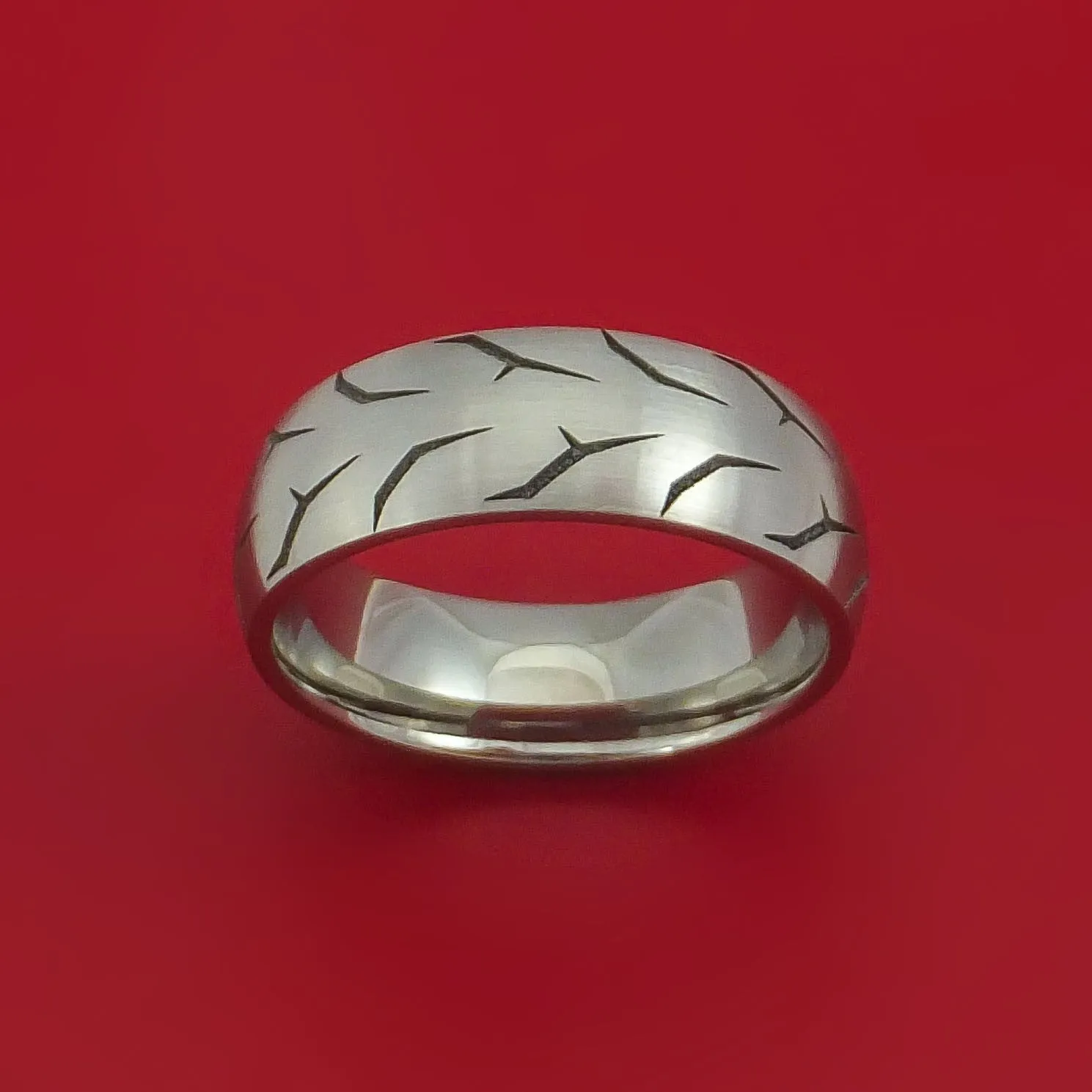 Titanium Ring with Custom Tire Tread Pattern Inlay Custom Made Band