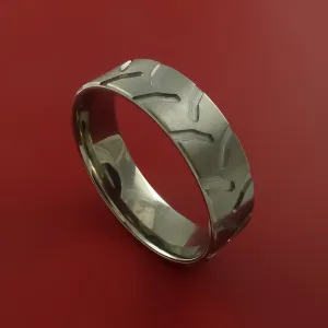 Titanium Ring with Tractor Tire Tread Pattern Inlay Custom Made Band