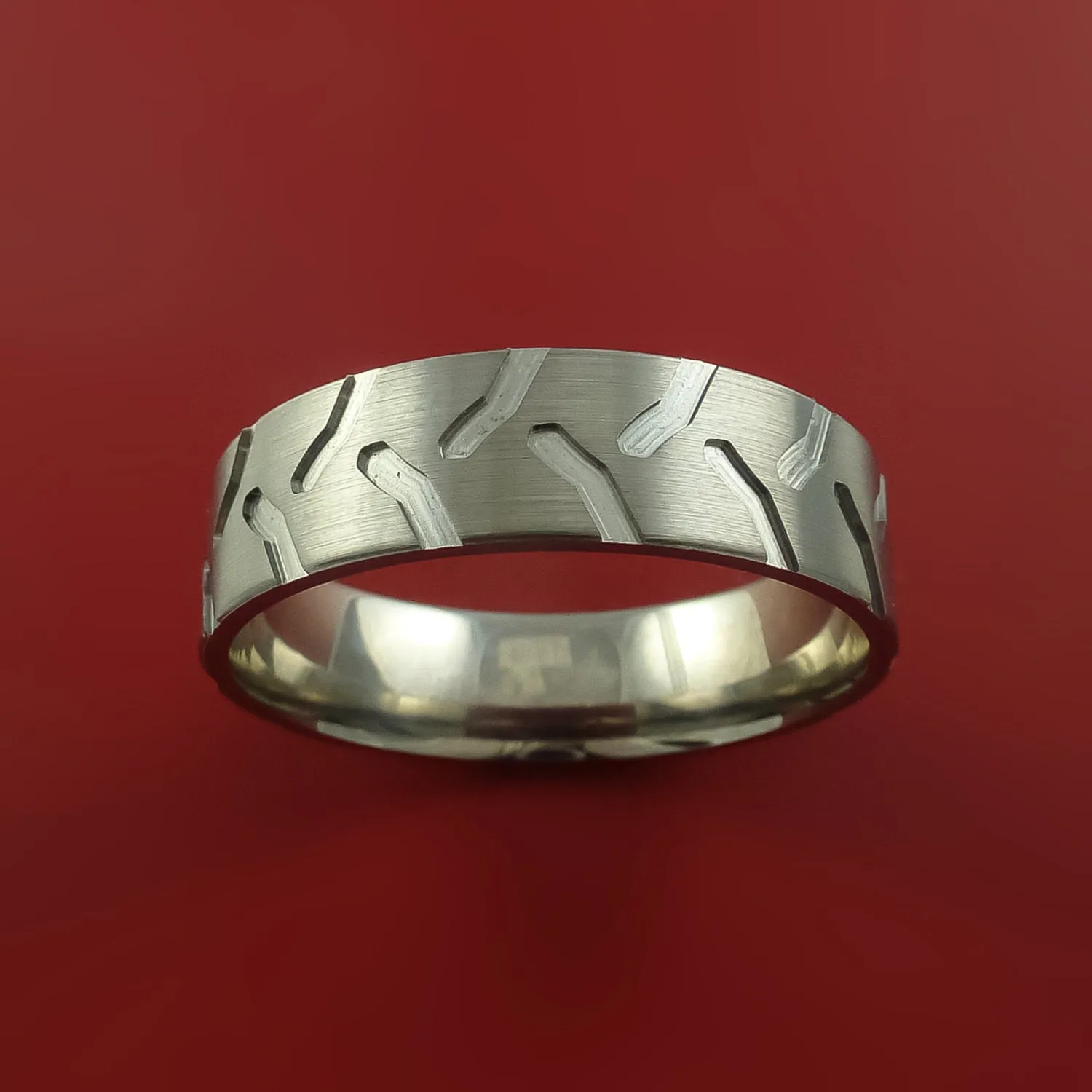 Titanium Ring with Tractor Tire Tread Pattern Inlay Custom Made Band