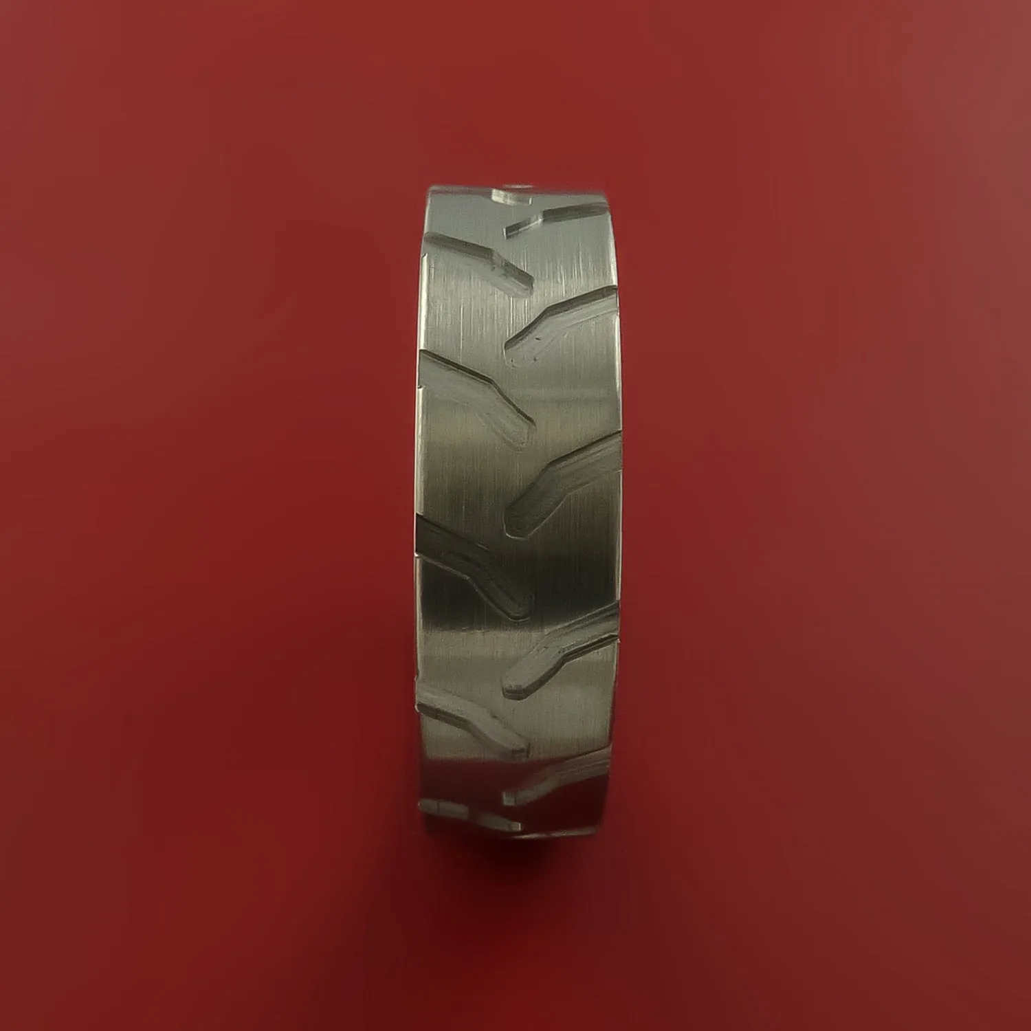 Titanium Ring with Tractor Tire Tread Pattern Inlay Custom Made Band