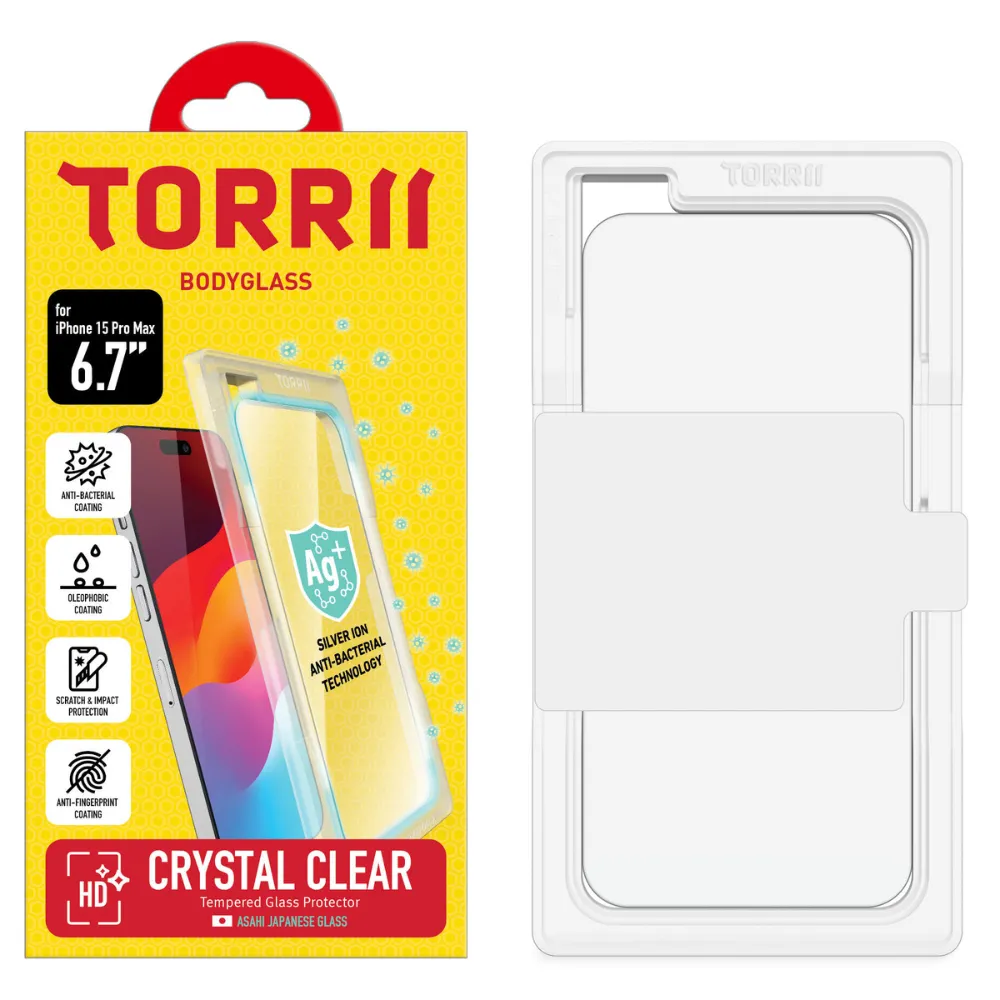 TORRII BODYGLASS for iPhone 15 Pro (6.1")/iPhone 15 Pro Max (6.7") Anti-bacterial Coating