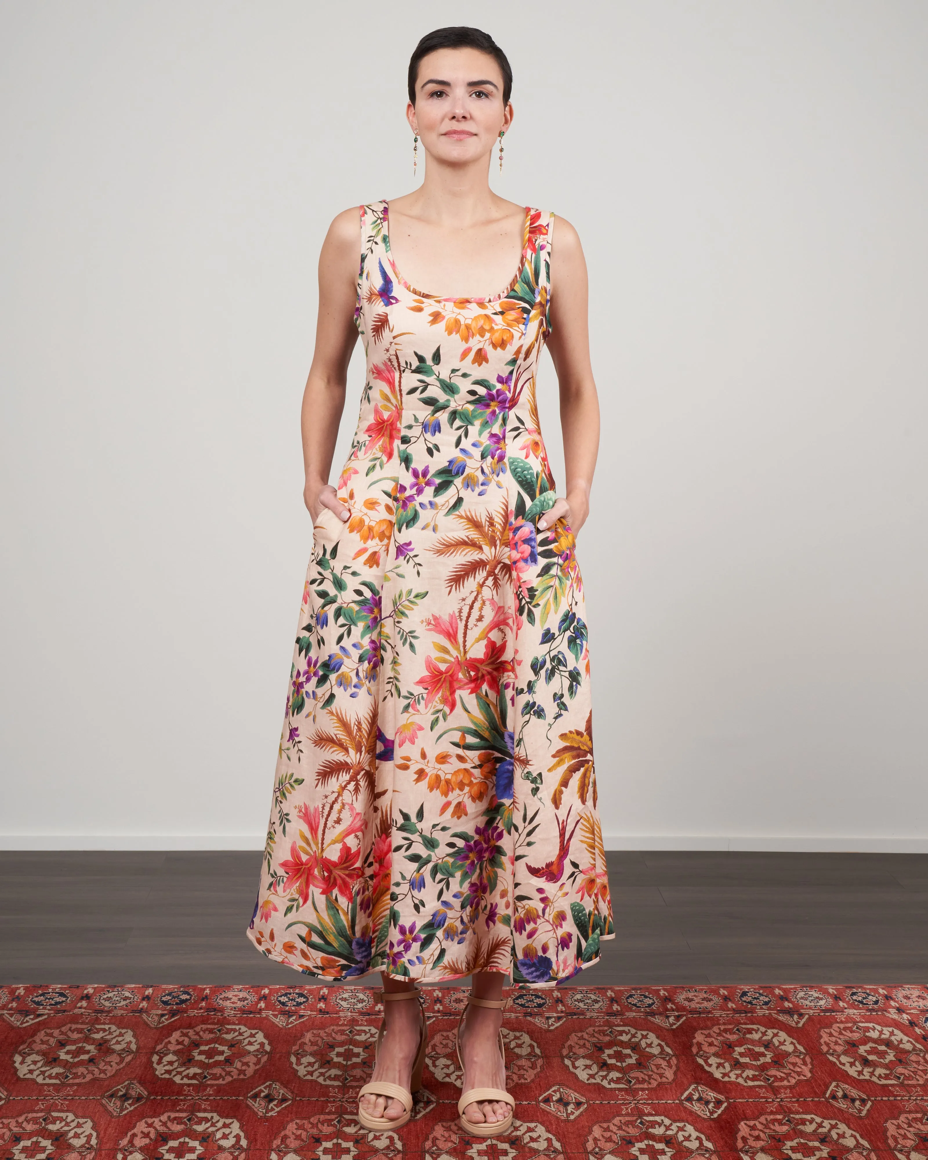 tropicana cut out midi dress - cream floral