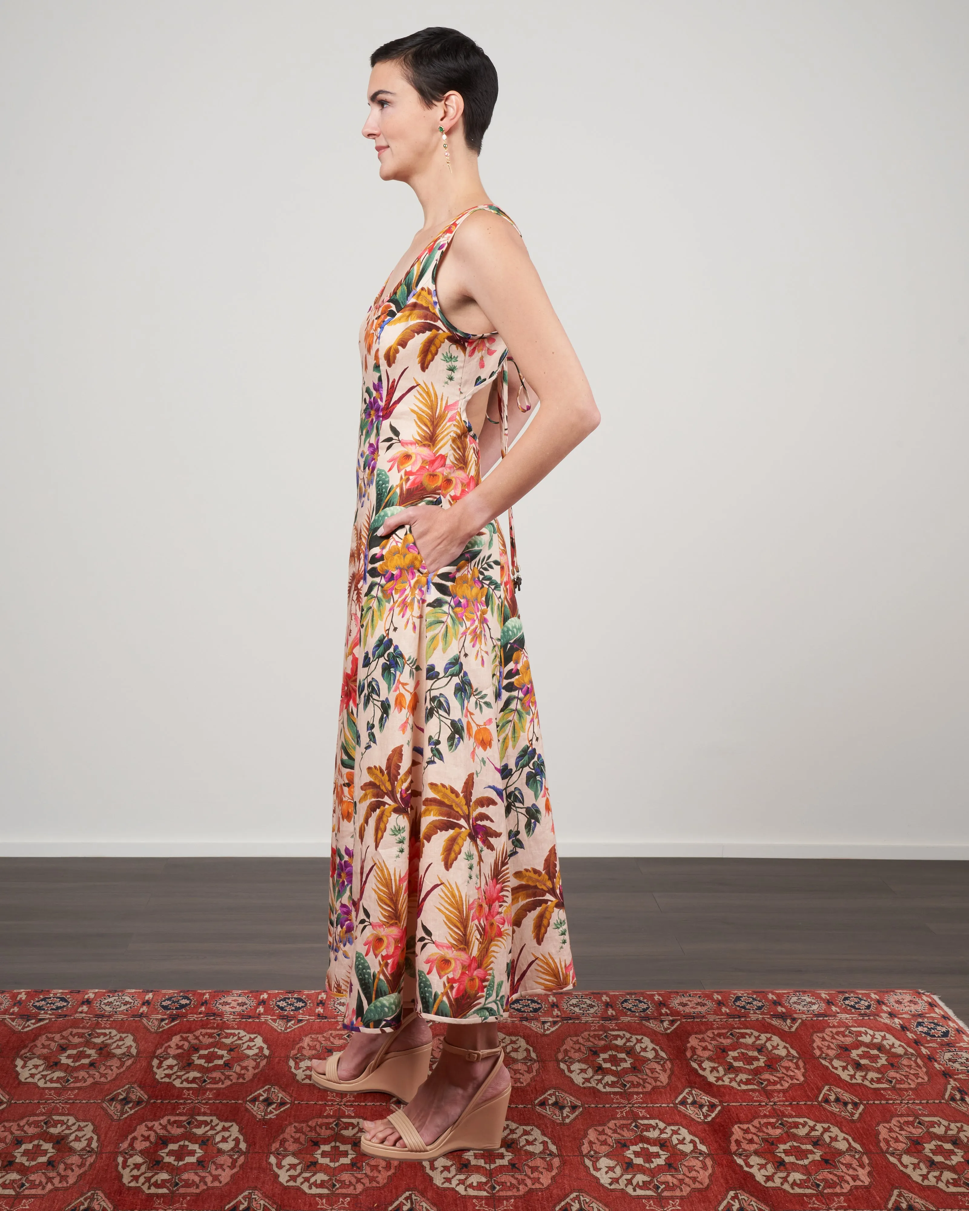 tropicana cut out midi dress - cream floral