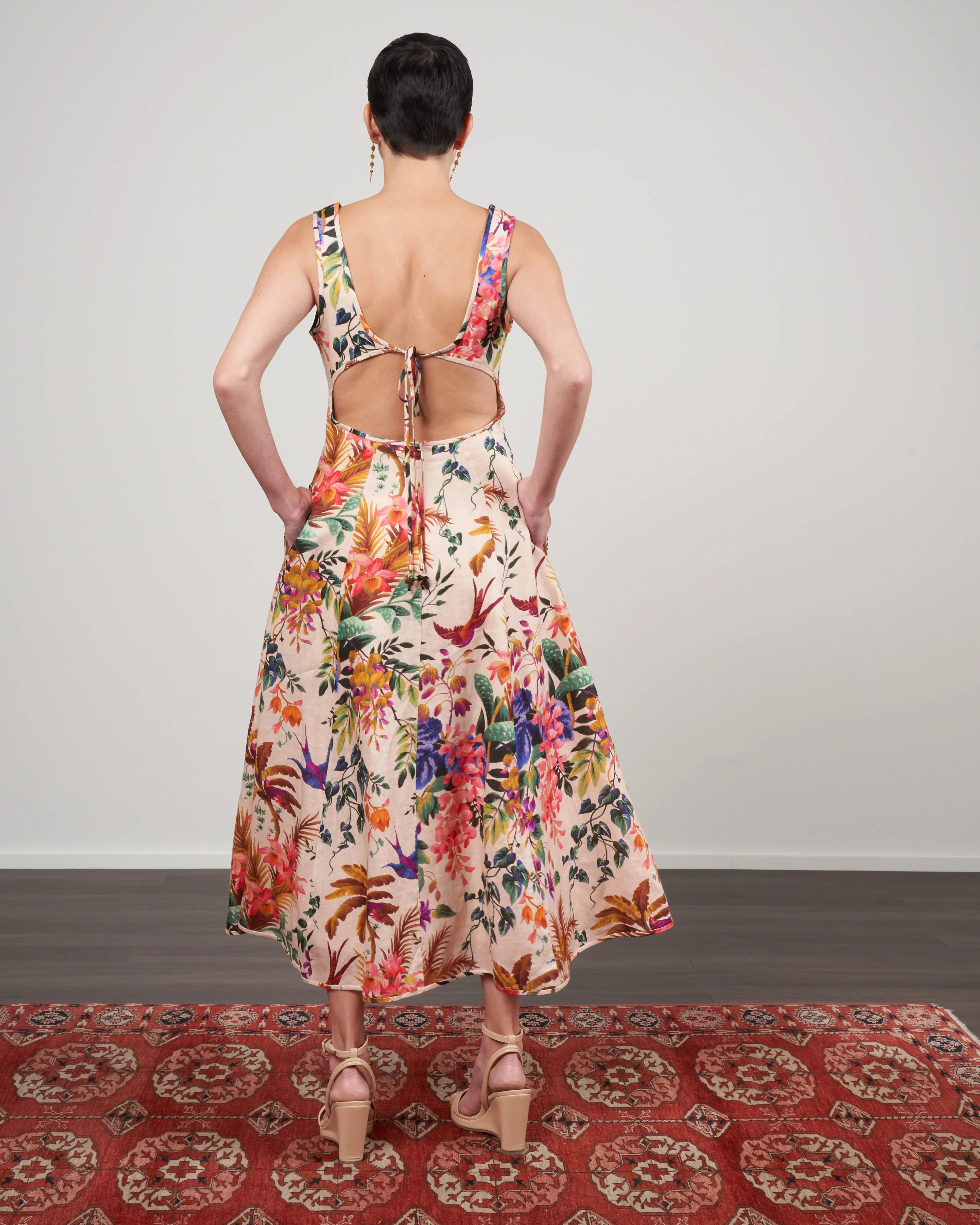 tropicana cut out midi dress - cream floral