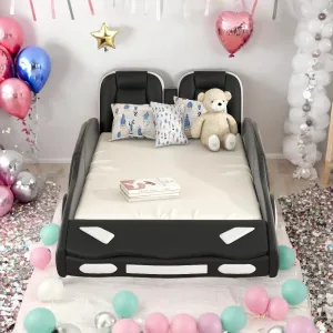 Twin Size Kids Bed Car-Shaped Platform Black Mid-Century Modern