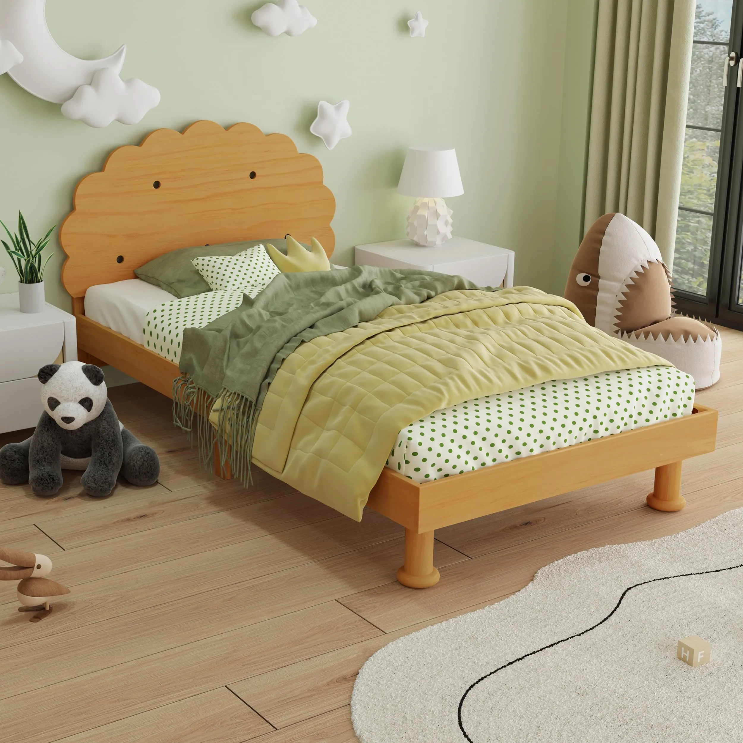 Twin Size Platform Bed Kids Cookie-Shaped Frame for Boys Girls