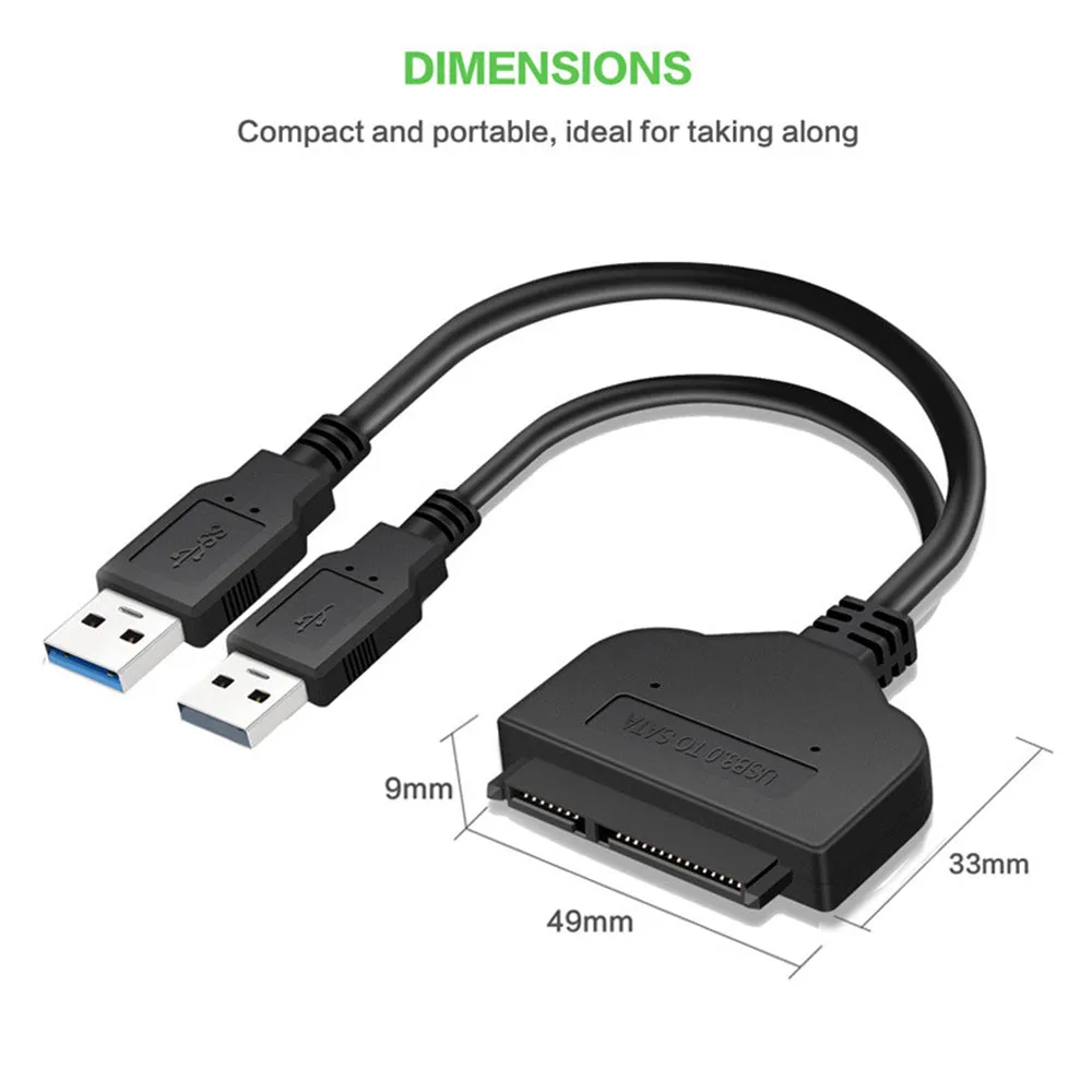 USB 3.0 To SATA 7 15 Pin Adapter Cable for 2.5 Inch HDD SSD 20/25CM black