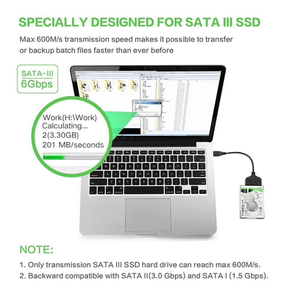 USB 3.0 To SATA 7 15 Pin Adapter Cable for 2.5 Inch HDD SSD 20/25CM black