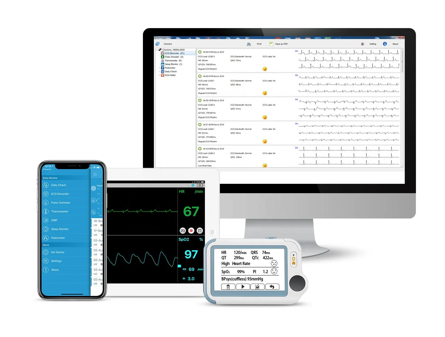 Viatom CheckMe Suit Handheld Monitor ECG/EKG Machine & Glucose Meter