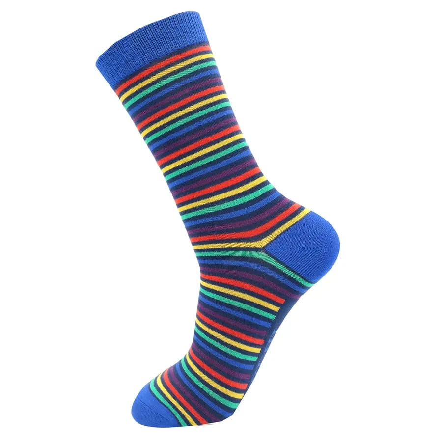 Vibrant Stripes Bamboo Socks in Navy by Mr Heron, Size UK 7-11