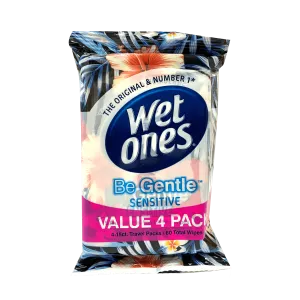 Wet Ones Be Gentle Sensitive Wipes 4 x 15 Pack